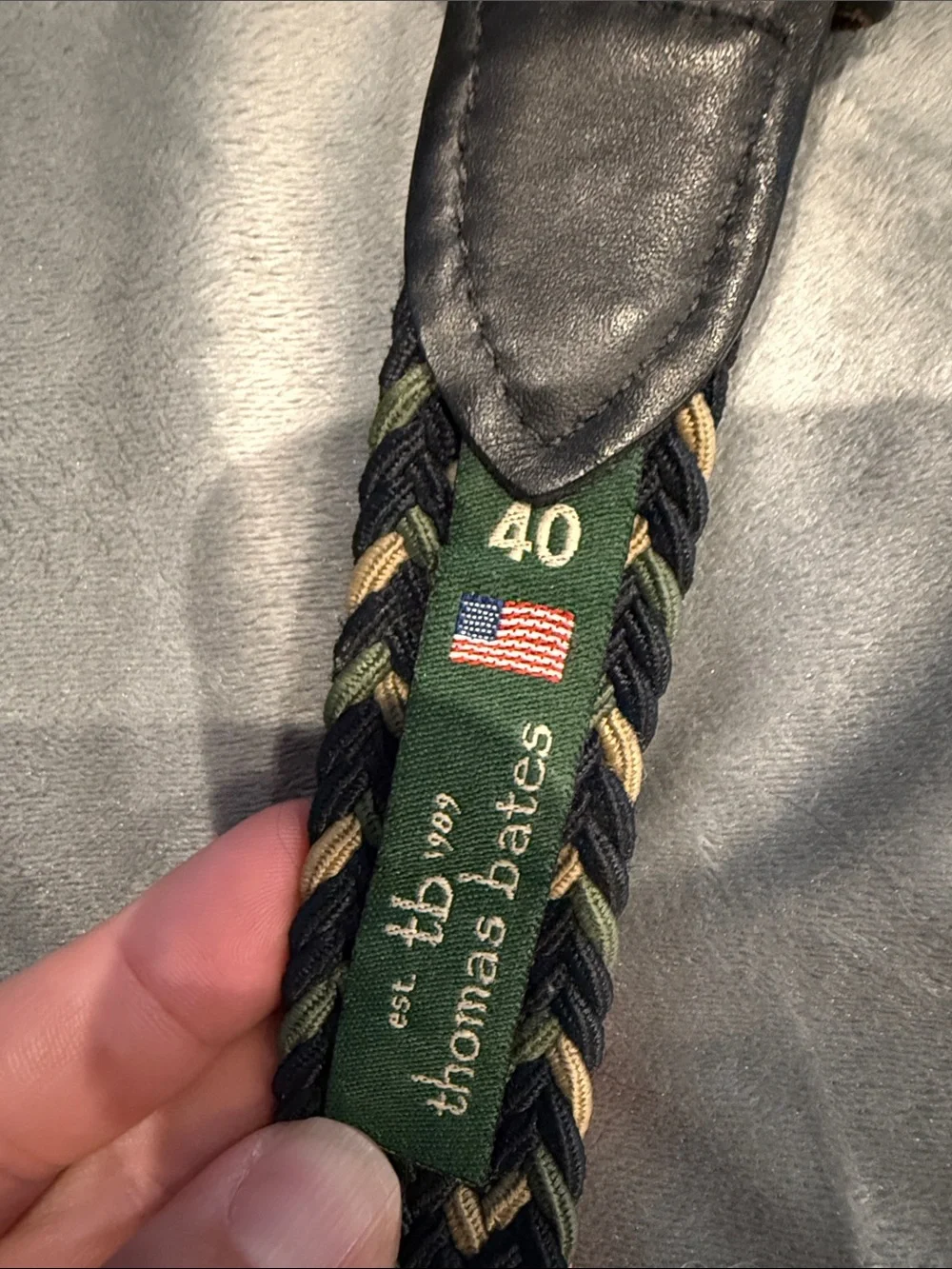 Braided Elastic Belt in Black and Tan with Leather Trim